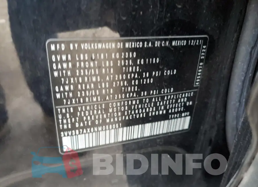 3VV3B7AX6NM058051 Photo# 13