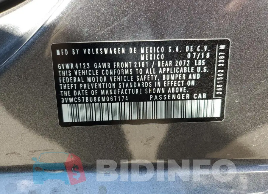 3VWC57BU8KM067174 Photo# 12