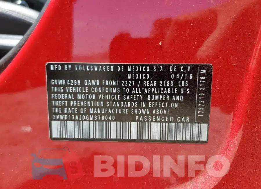 3VWD17AJ0GM376040 Photo# 12