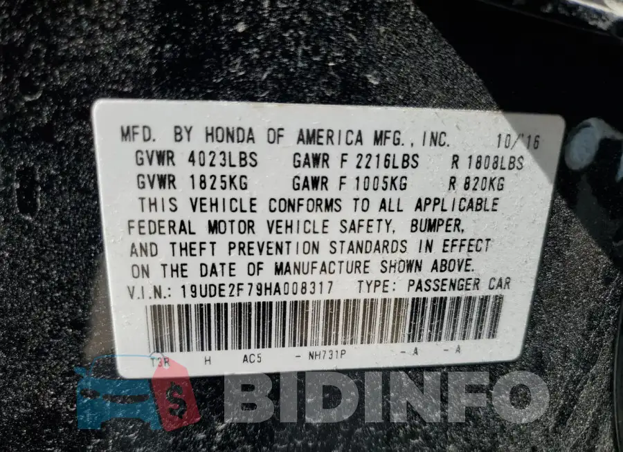 19UDE2F79HA008317 Photo# 12
