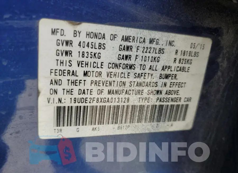 19UDE2F8XGA013128 Photo# 12