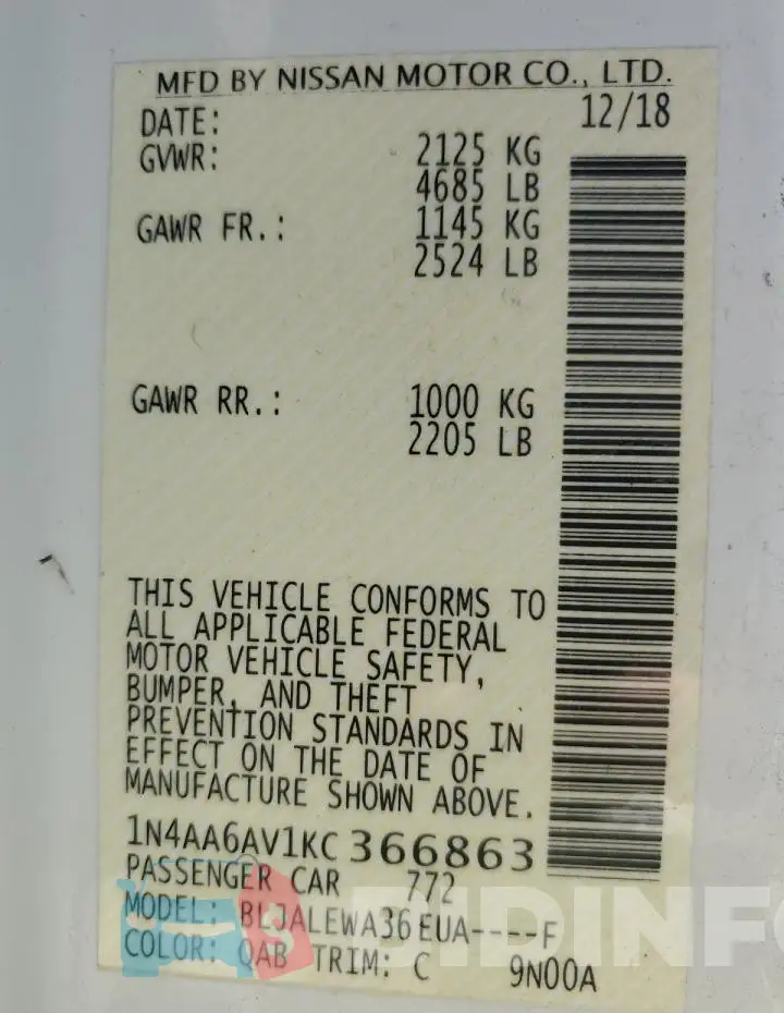 1N4AA6AV1KC366863 Photo# 13