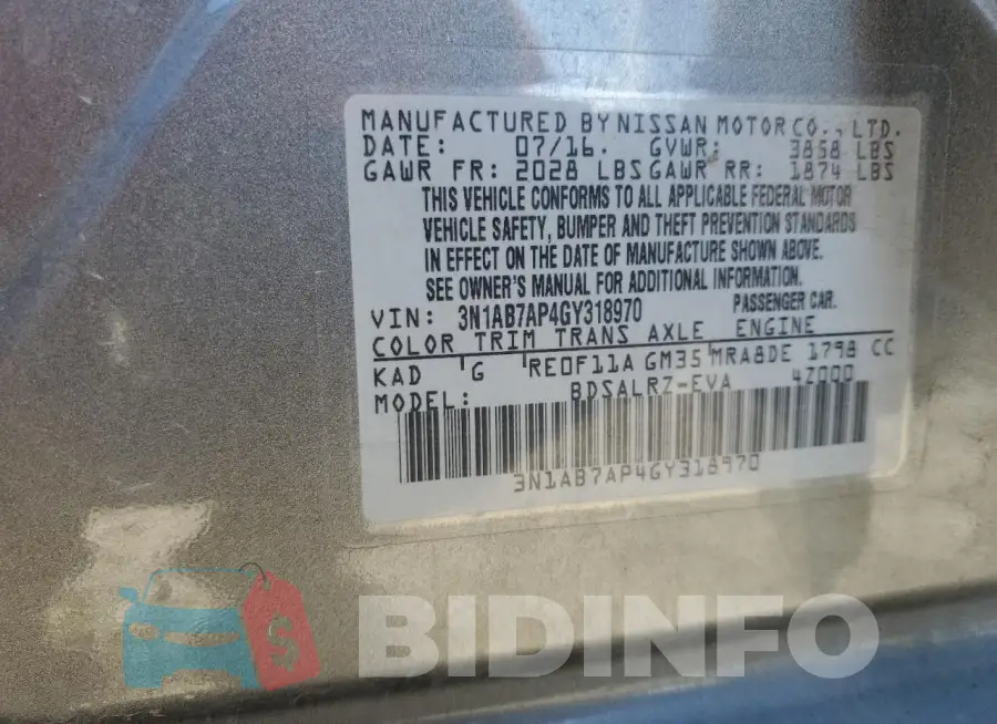 3N1AB7AP4GY318970 Photo# 12