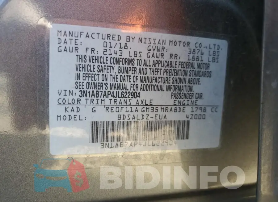 3N1AB7AP4JL622904 Photo# 12