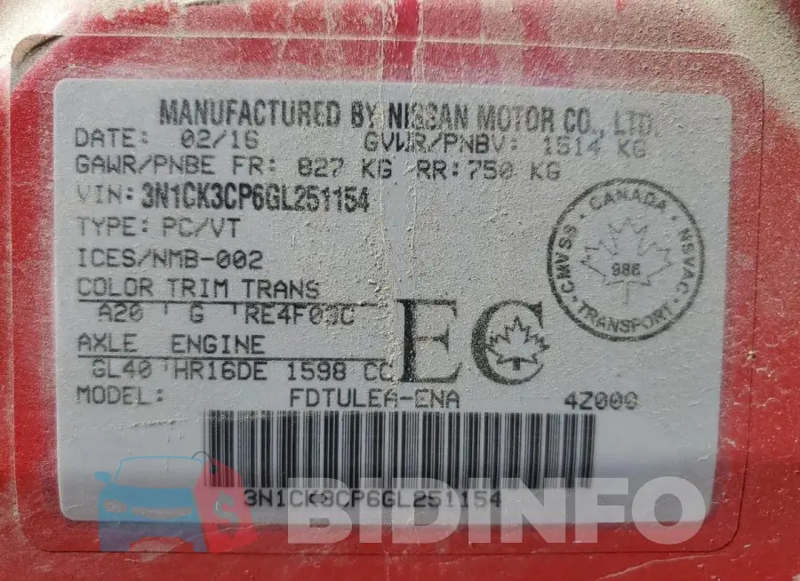 3N1CK3CP6GL251154 Photo# 13
