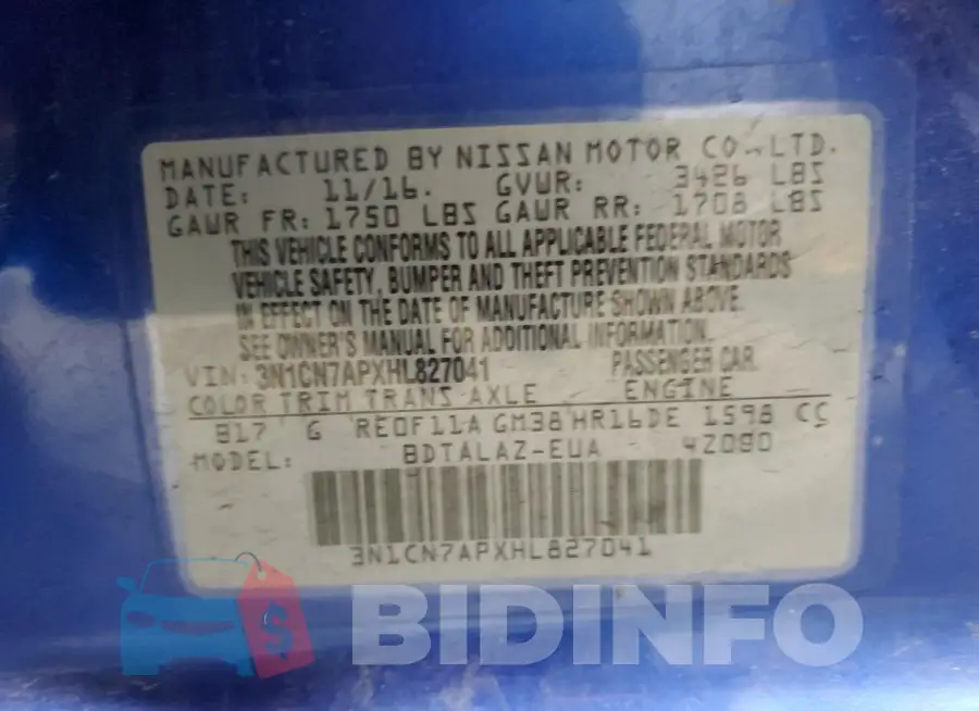 3N1CN7APXHL827041 Photo# 12