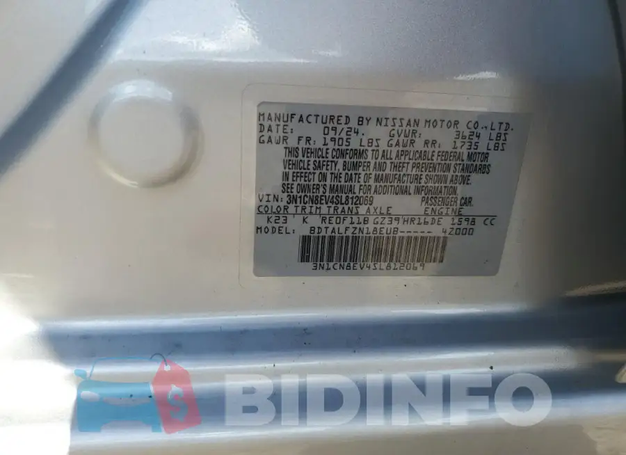 3N1CN8EV4SL812069 Photo# 12