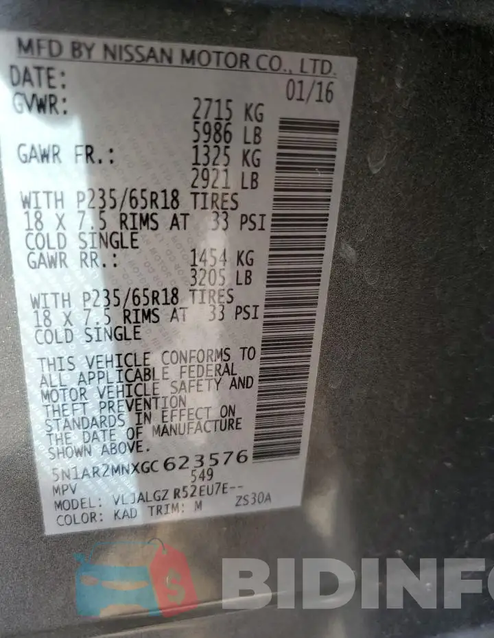 5N1AR2MNXGC623576 Photo# 12