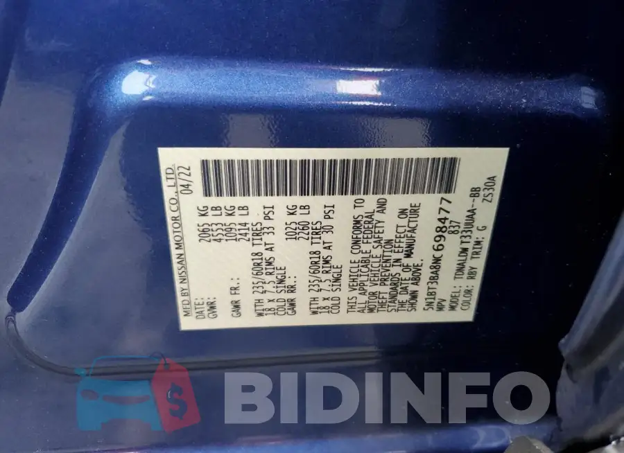 5N1BT3BA8NC698477 Photo# 14