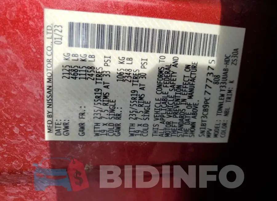 5N1BT3CB9PC777375 Photo# 13