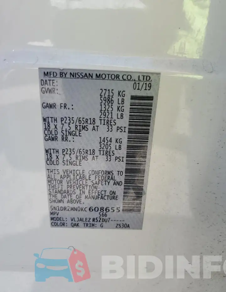 5N1DR2MN0KC608655 Photo# 13