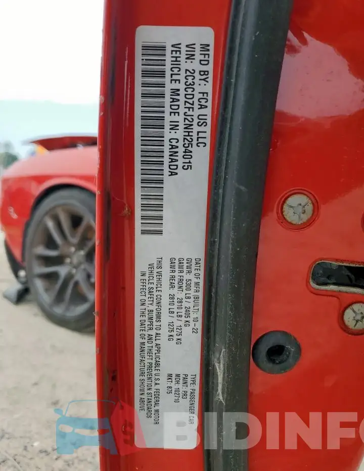 2C3CDZFJ2NH254015 Photo# 12