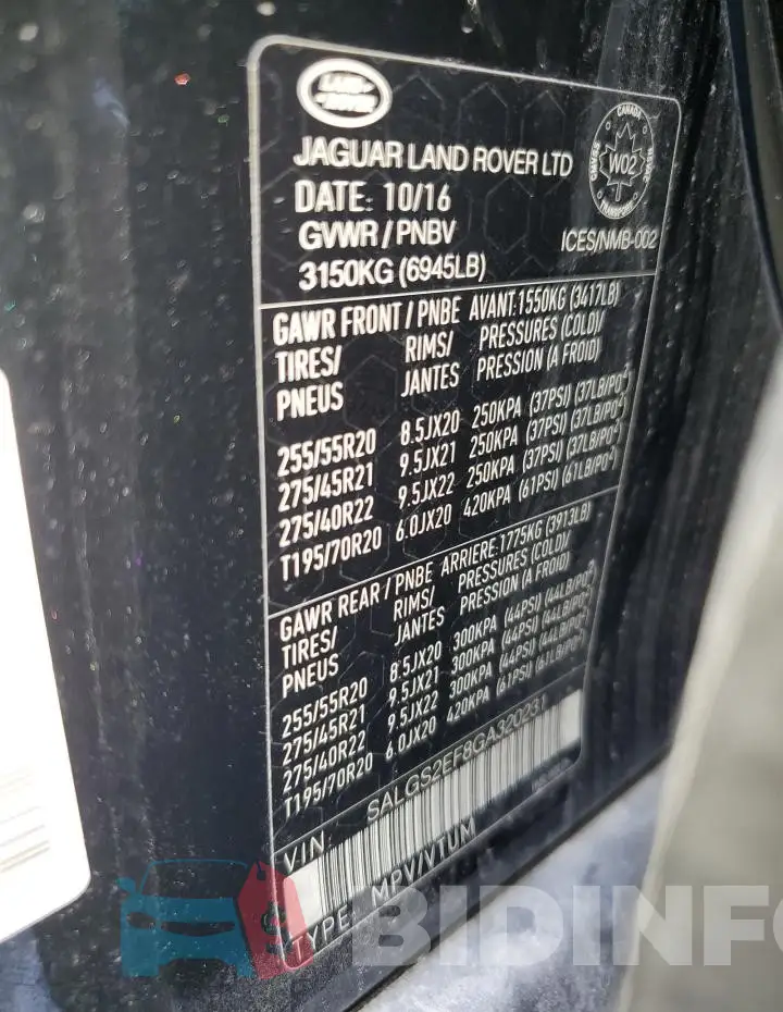 SALGS2EF8GA320231 Photo# 13