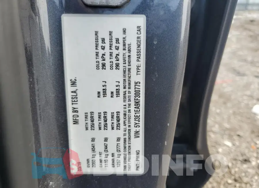 5YJ3E1EA9KF300775 Photo# 12