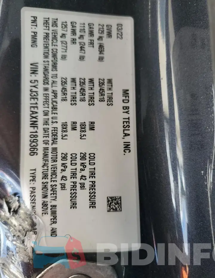 5YJ3E1EAXNF189366 Photo# 12