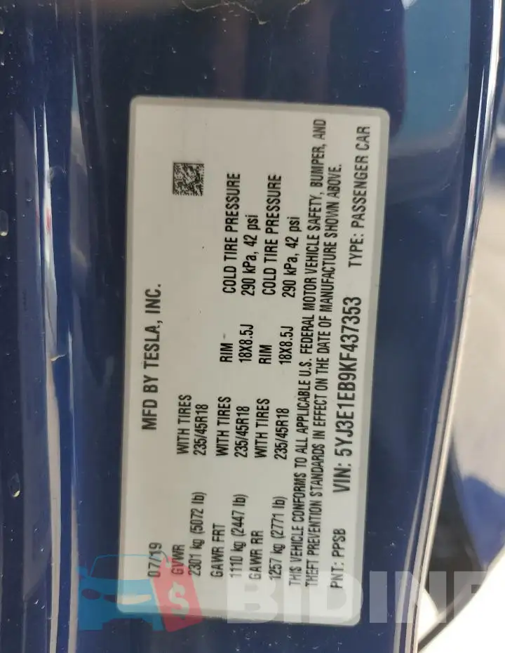 5YJ3E1EB9KF437353 Photo# 12