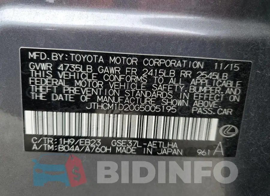 JTHCM1D20G5005195 Photo# 13