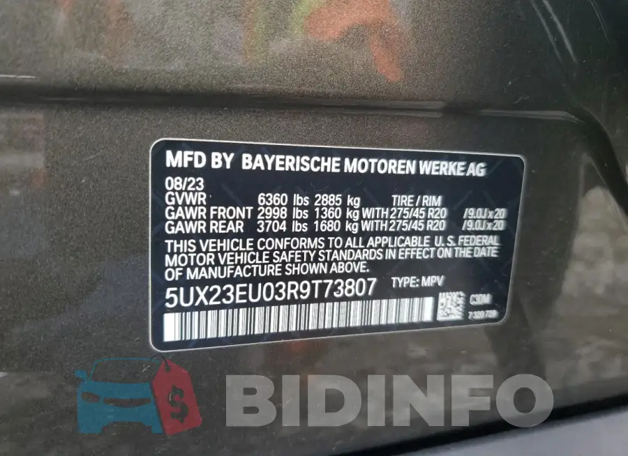 5UX23EU03R9T73807 Photo# 12