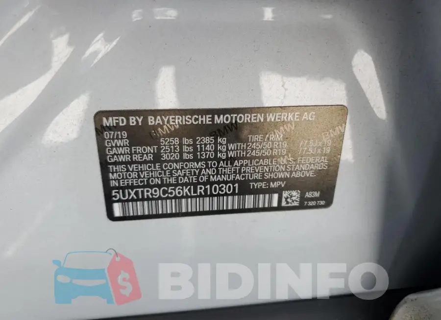 5UXTR9C56KLR10301 Photo# 13