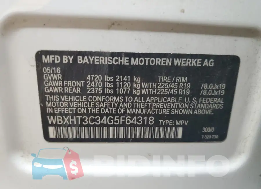 WBXHT3C34G5F64318 Photo# 13