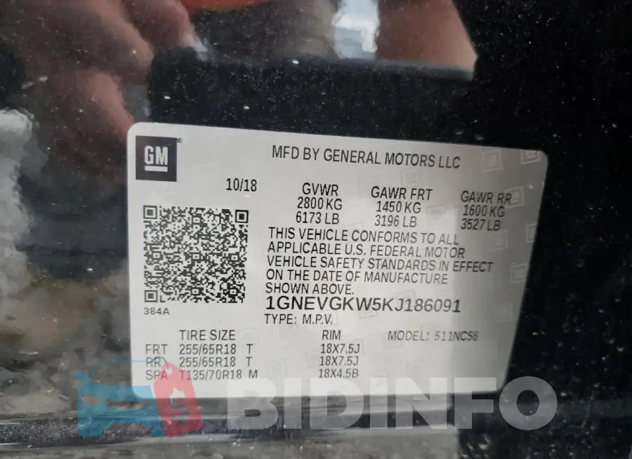 1GNEVGKW5KJ186091 Photo# 14