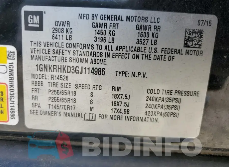 1GNKRHKD3GJ114986 Photo# 14