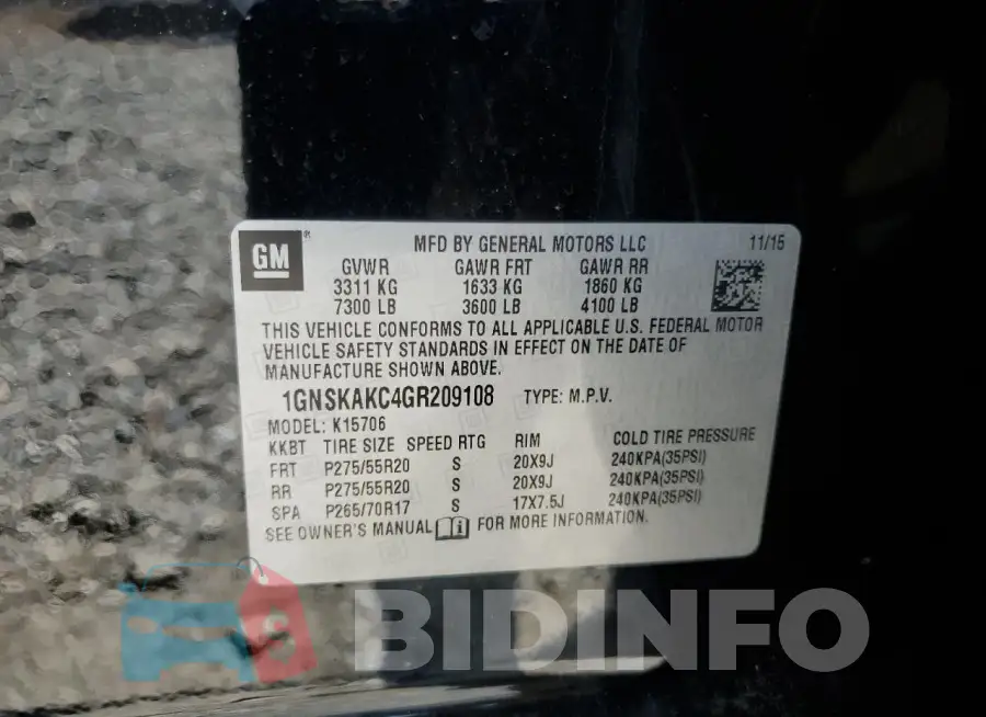 1GNSKAKC4GR209108 Photo# 13