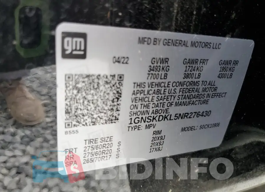 1GNSKDKL5NR276430 Photo# 14
