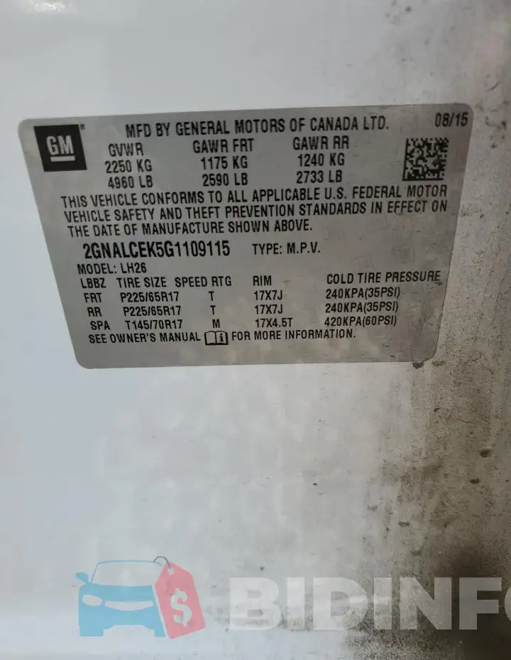 2GNALCEK5G1109115 Photo# 13