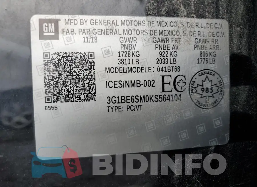 3G1BE6SM0KS564104 Photo# 12