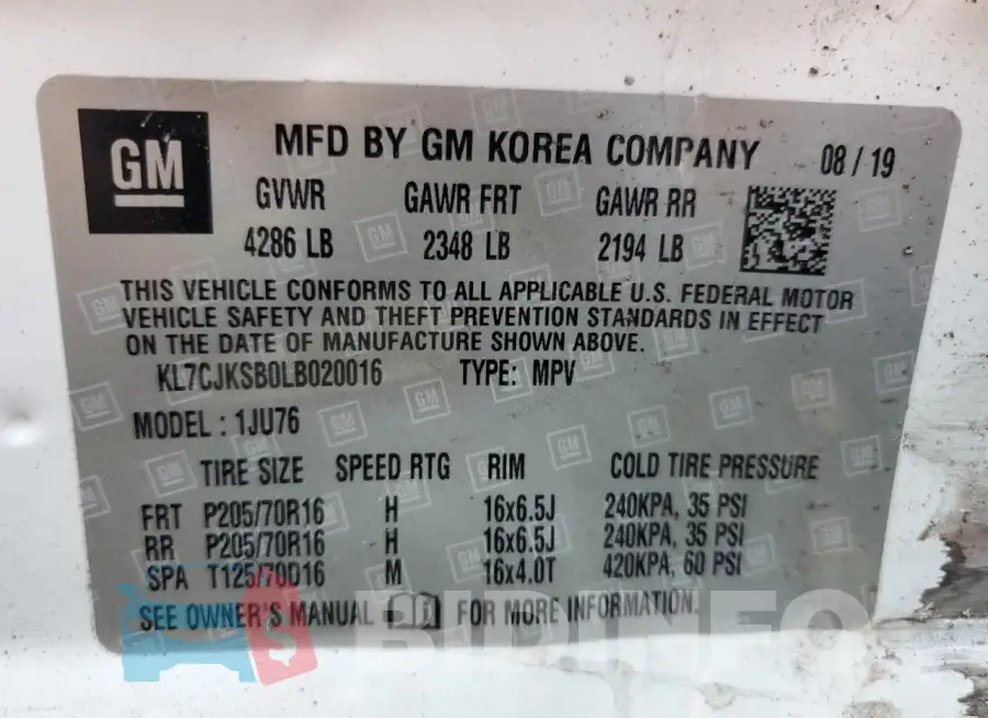 KL7CJKSB0LB020016 Photo# 13