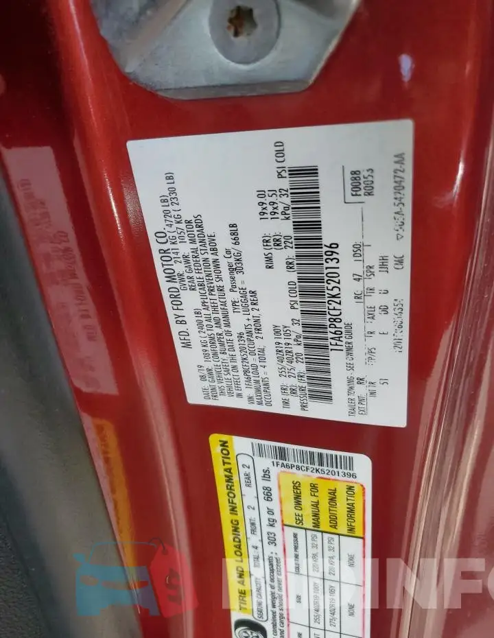 1FA6P8CF2K5201396 Photo# 12