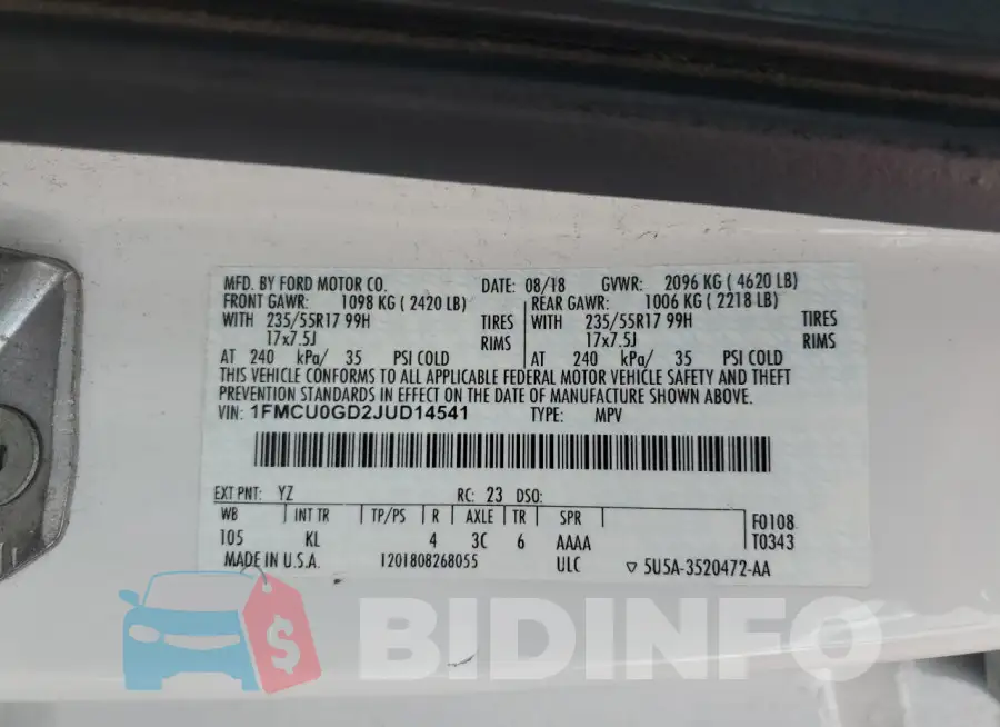 1FMCU0GD2JUD14541 Photo# 13