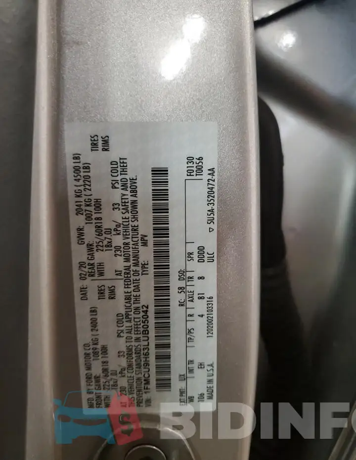 1FMCU9H63LUB05042 Photo# 13
