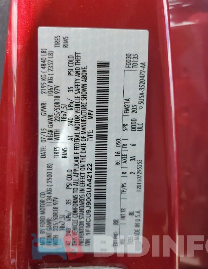 1FMCU9J90GUA42122 Photo# 13