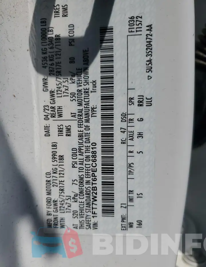 1FT7W2BT6PEC68810 Photo# 12