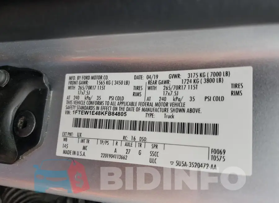 1FTEW1E48KFB84805 Photo# 12