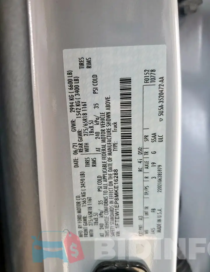 1FTEW1EP8MKE16288 Photo# 13