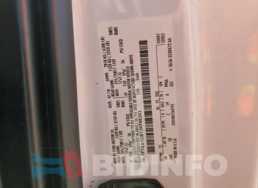 1FTEX1CB1JKF06303 Photo# 12