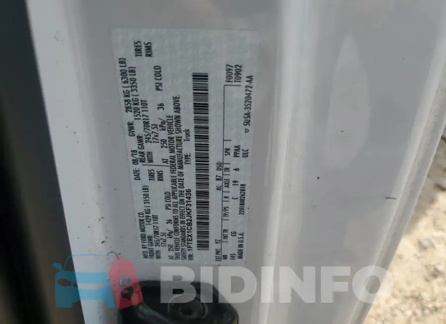 1FTEX1CB2JKF31436 Photo# 12