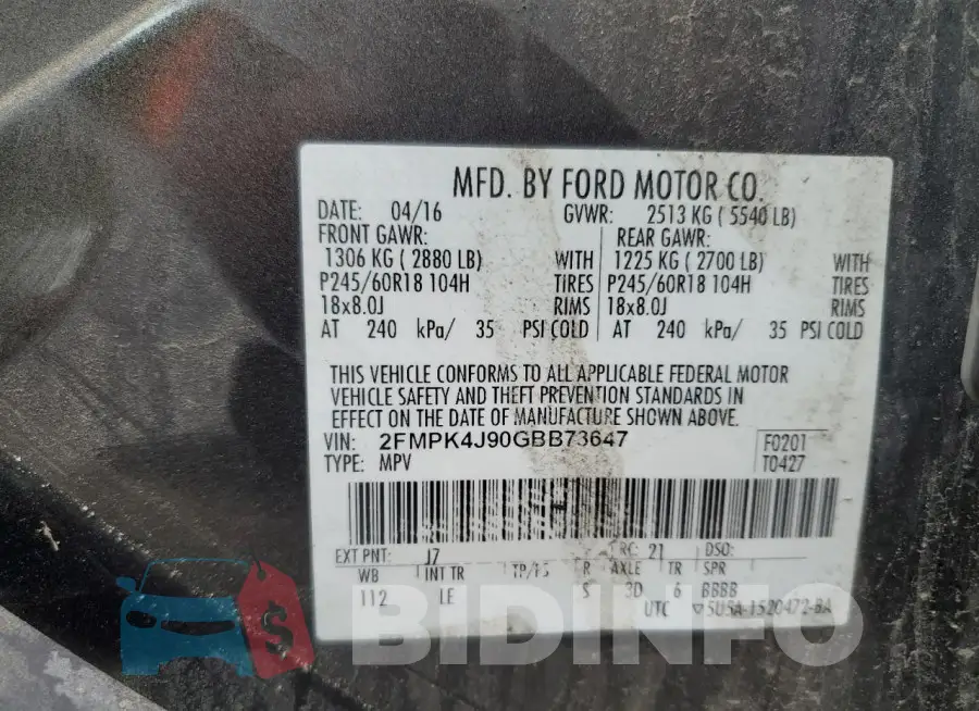 2FMPK4J90GBB73647 Photo# 14