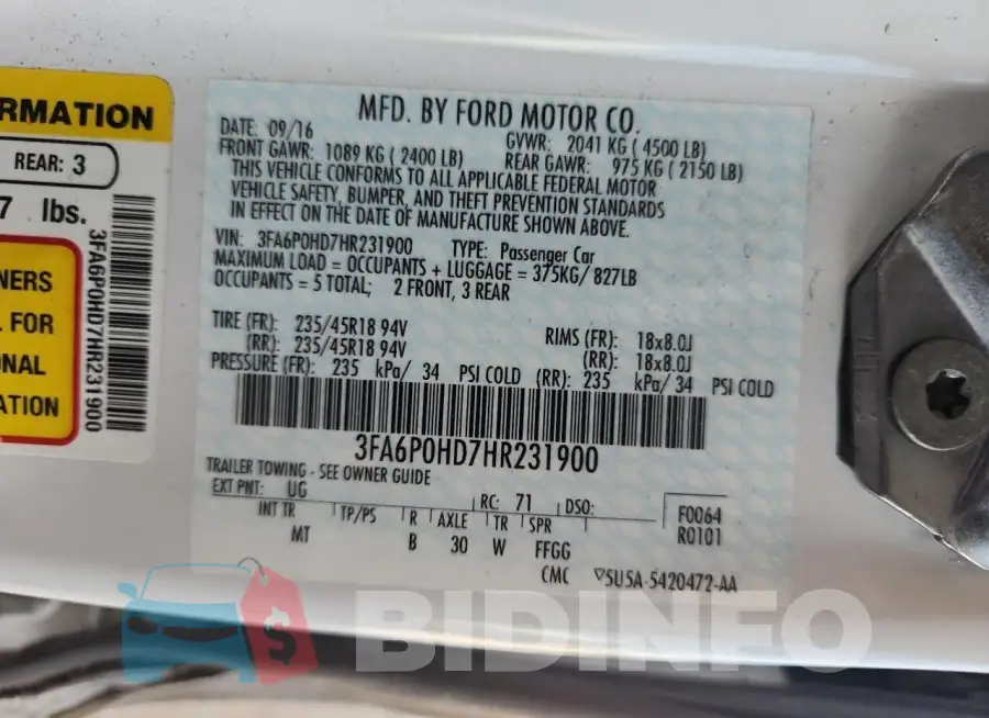 3FA6P0HD7HR231900 Photo# 12