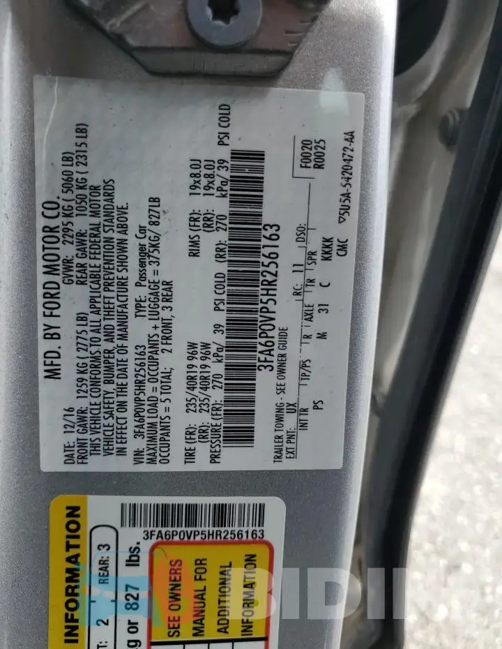 3FA6P0VP5HR256163 Photo# 12