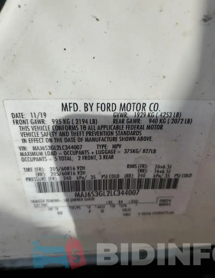 MAJ6S3GL2LC344007 Photo# 13