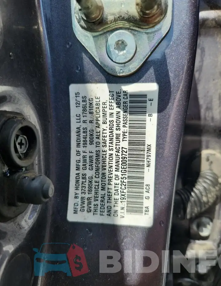19XFC2F51GE009727 Photo# 12