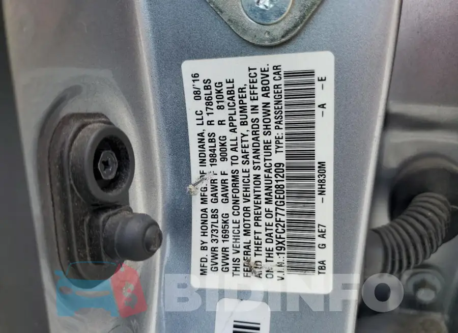 19XFC2F77GE081209 Photo# 12