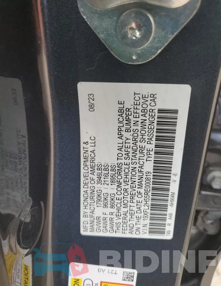 19XFL2H55RE000819 Photo# 13