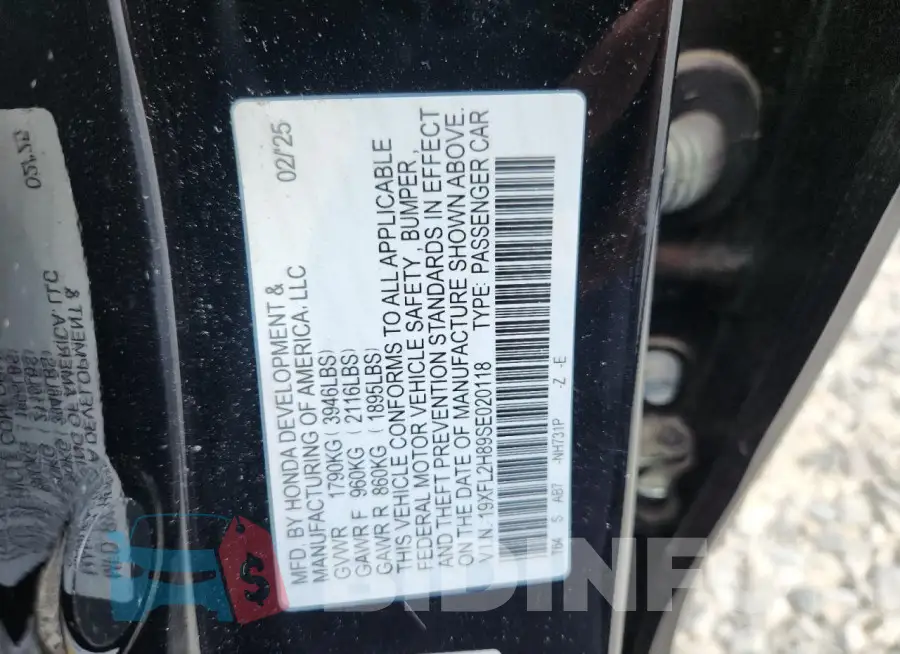 19XFL2H89SE020118 Photo# 13