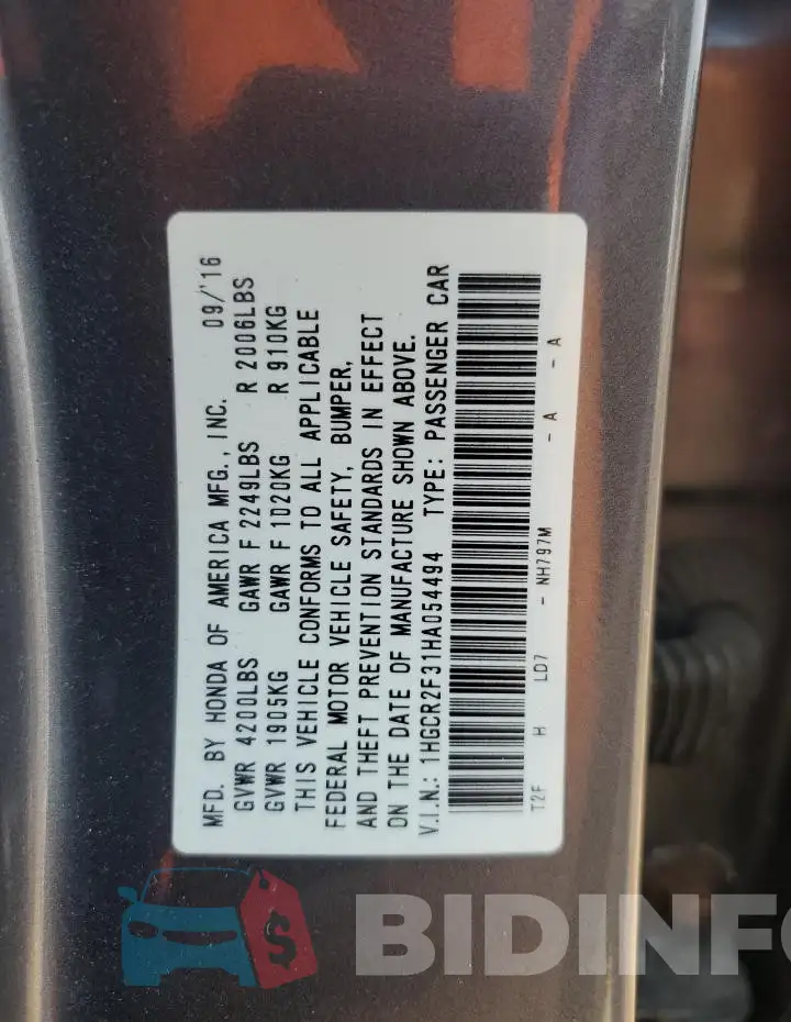 1HGCR2F31HA054494 Photo# 12
