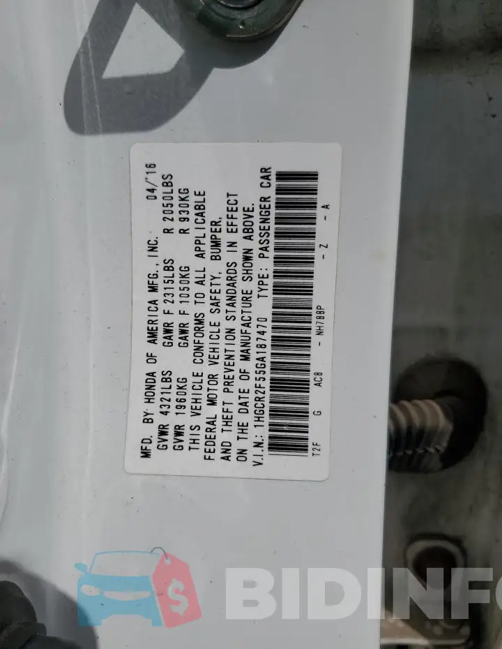 1HGCR2F55GA187470 Photo# 12